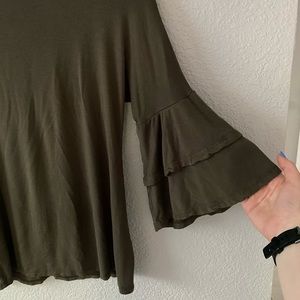 Olive green shirt with ruffle bell sleeves